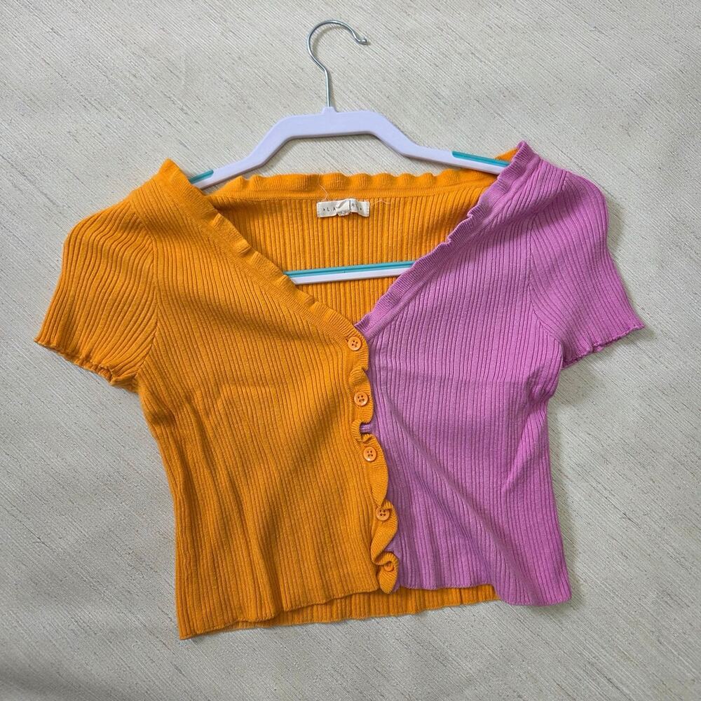 L.A. Hearts Woman's Orange and Purple Button Down Crop Top size M